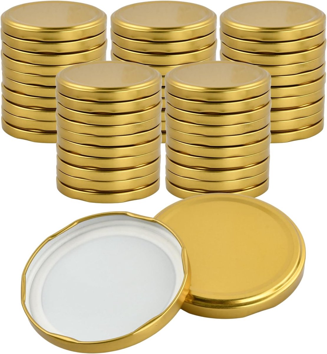 50 stuks twist-off-capsules voor glazen containers, diameter 82 mm, schroefdeksel voor inmaakpotten, metalen deksel met 6 tanden (goud)