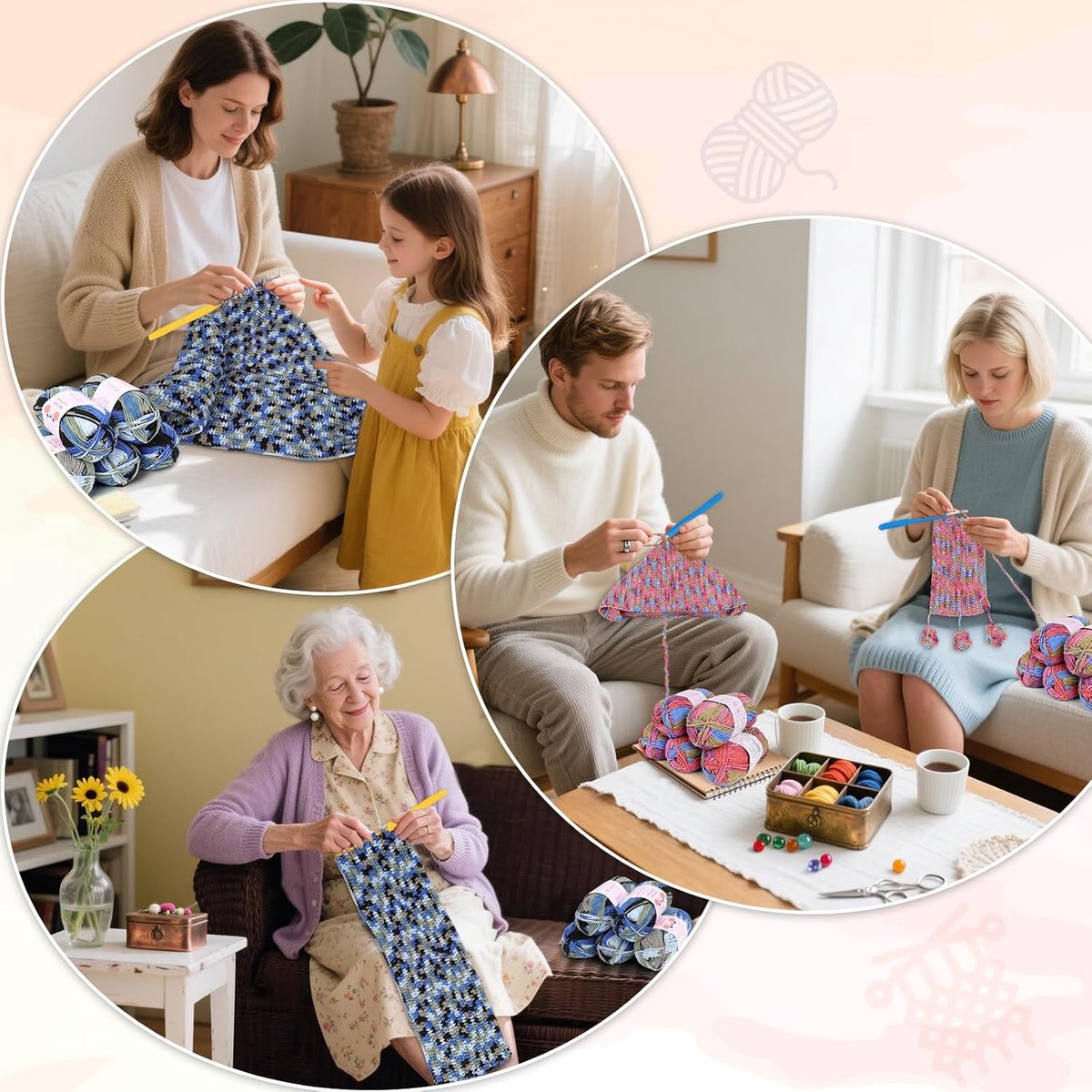 Haaksjaal met capuchon, haakset voor beginners, blauw