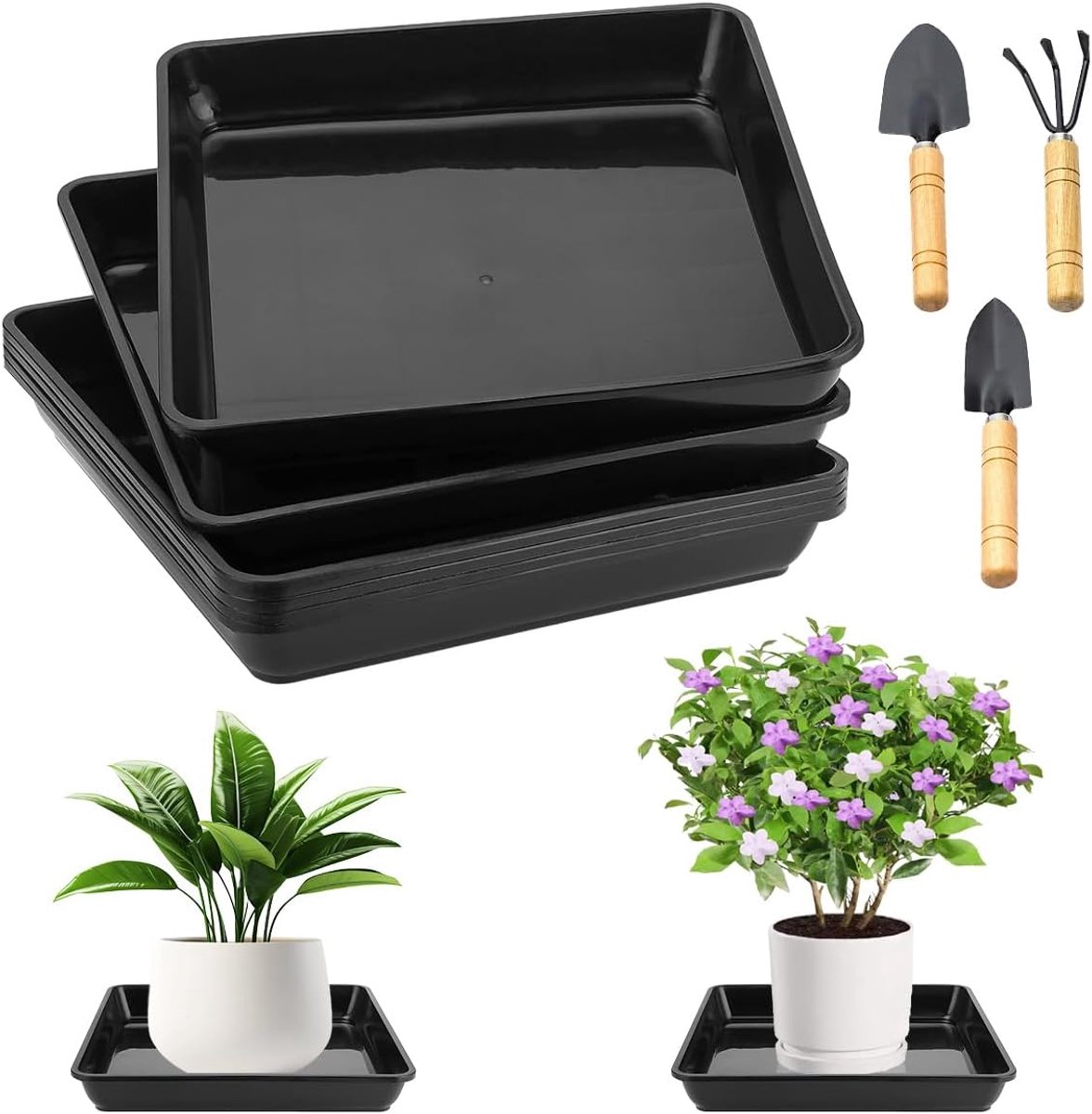 onderzetters, vierkant, 30 x 30 cm, bloemenonderzetter, planten, bloembak, rechthoekig, bloempot, plantenonderzetter, plantenbak, onderzetter voor buiten, indoor, planten, 6 stuks