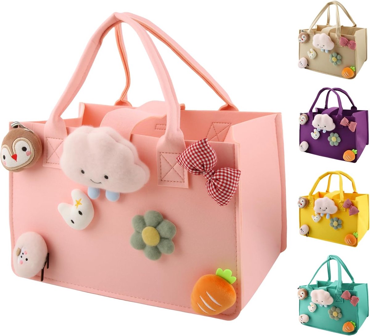 Boodschappenmand voor kinderen, 30 x 20 x 18 cm, kleine vilten tas met handvat, kindermandtas, speelgoedtas, als cadeauzakje voor de vakantie
