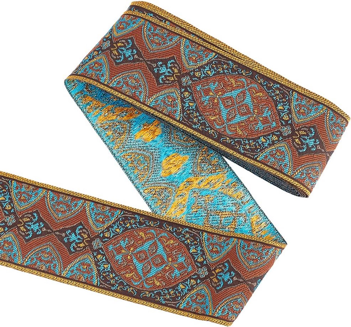 4,5 meter Jacquard Lint trim 50 mm breed Vintage Bloemen Borduurwerk Lint met Bladpatroon Zadelbruin Polycotton Boho Geborduurde Lint Stof voor Naaien Knutselen Huisdecoratie