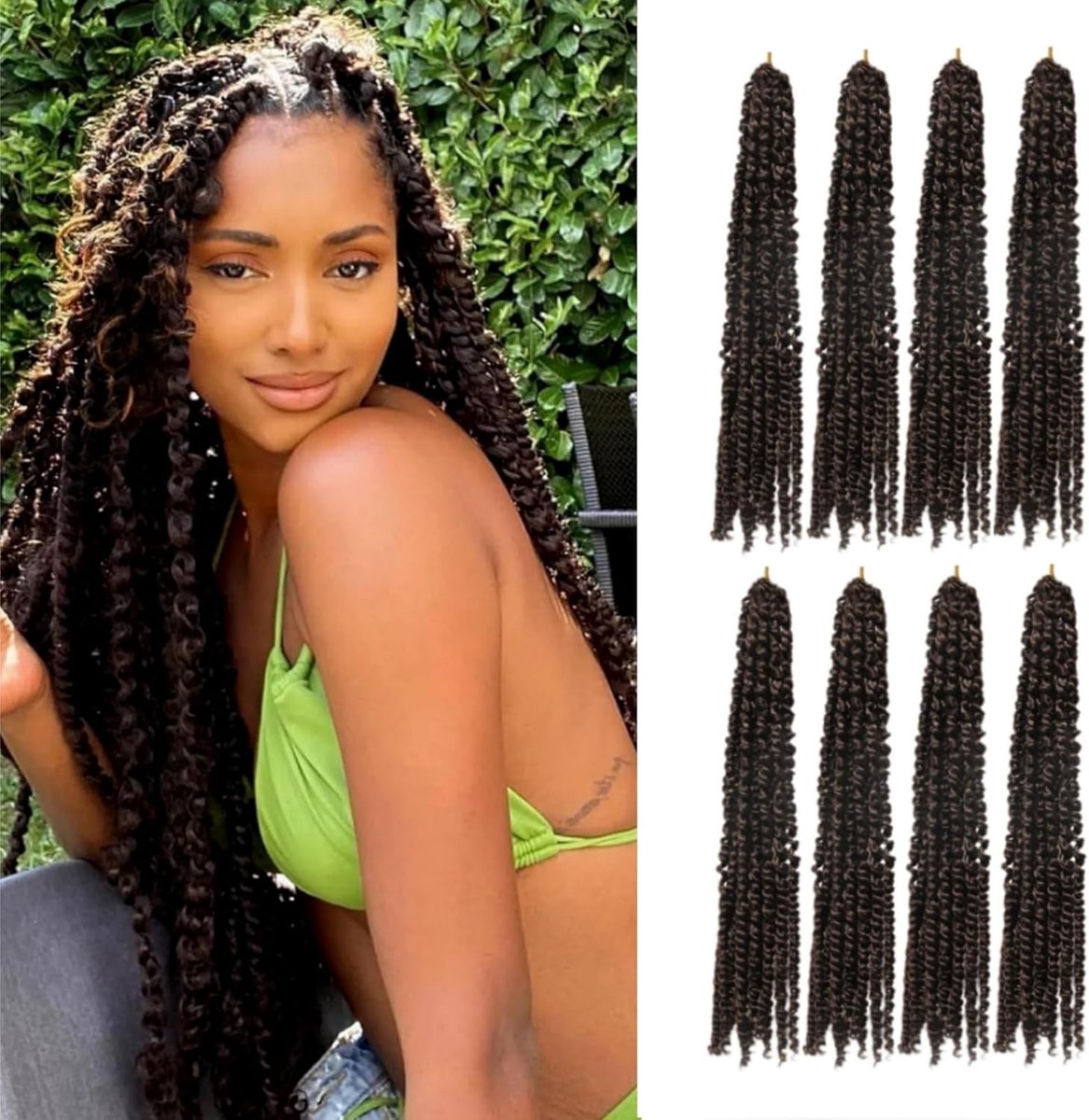 Twist Hair 8 verpakkingen watergolf-gehaakt haar voor lang Boheems haar, vlechten van haar, gehaakt haar, synthetische haarverlengingen, bruin 4# Passion Twist haar, 45 cm
