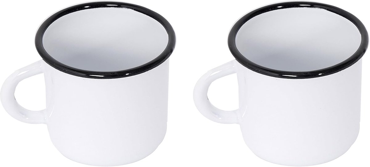 set van 2 geëmailleerde metalen bekers - 250 ml - wit