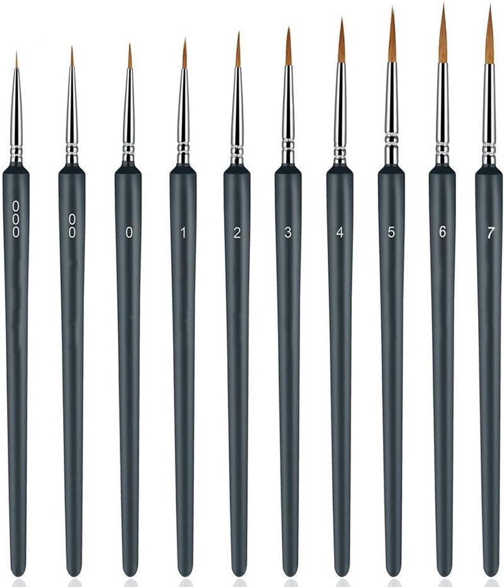 penselenset, voor aquarel, olie, acryl, nail art, modelbouw, 10-delig