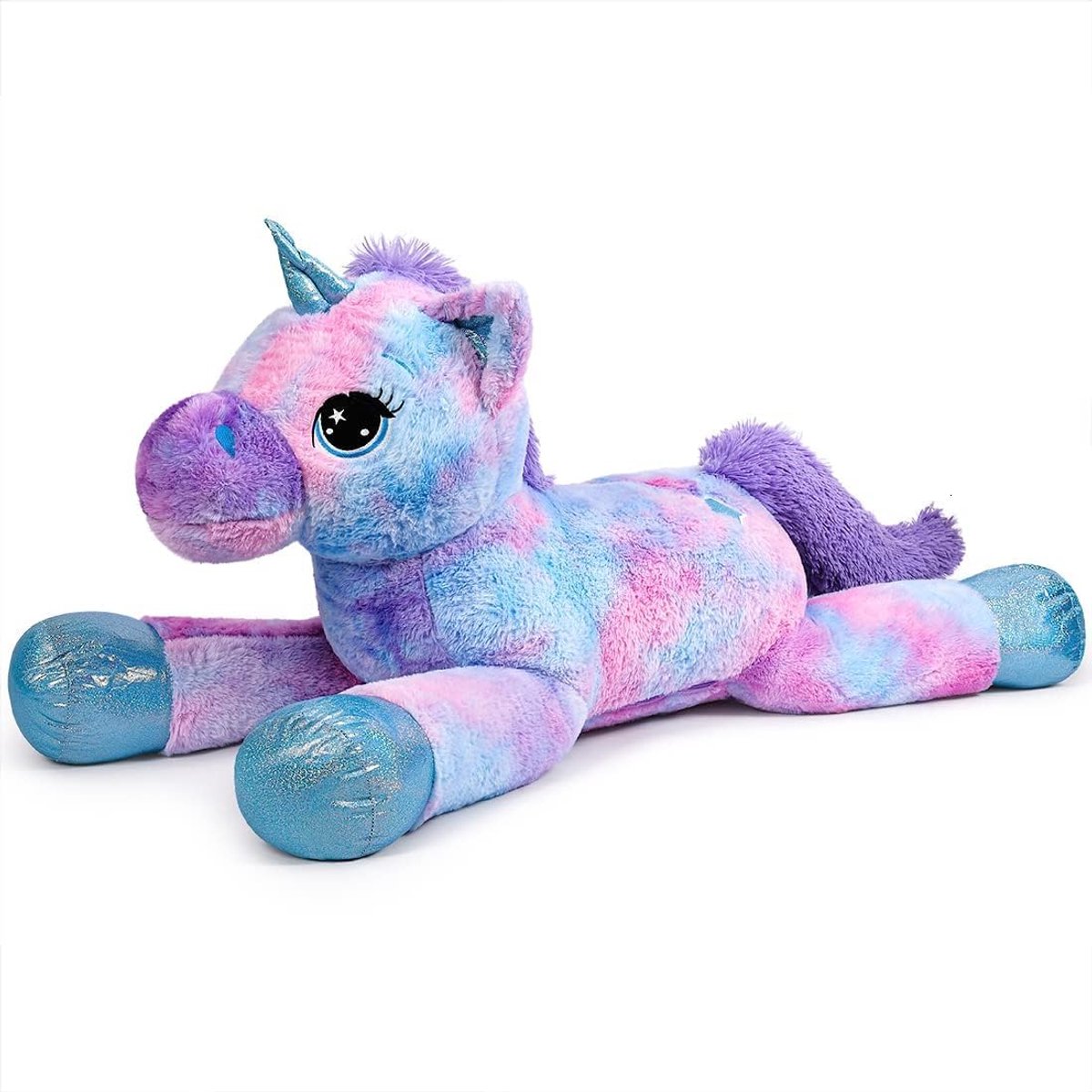 eenhoornspeelgoed, pluche, grote regenboog, paars, eenhoorn, knuffeldier, mooie eenhoorn, verjaardagsdecoratie voor kinderen, leuke eenhoorn, cadeaus voor meisjes (80 cm, blauw)