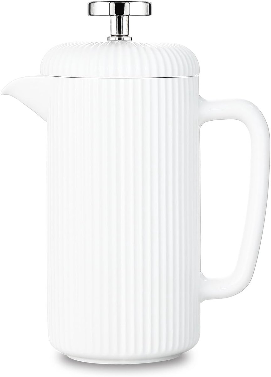 Porseleinen French Press 34 fl oz, Koffie- en theemaker met roestvrijstalen plunjer 1000 ml, Ivoor