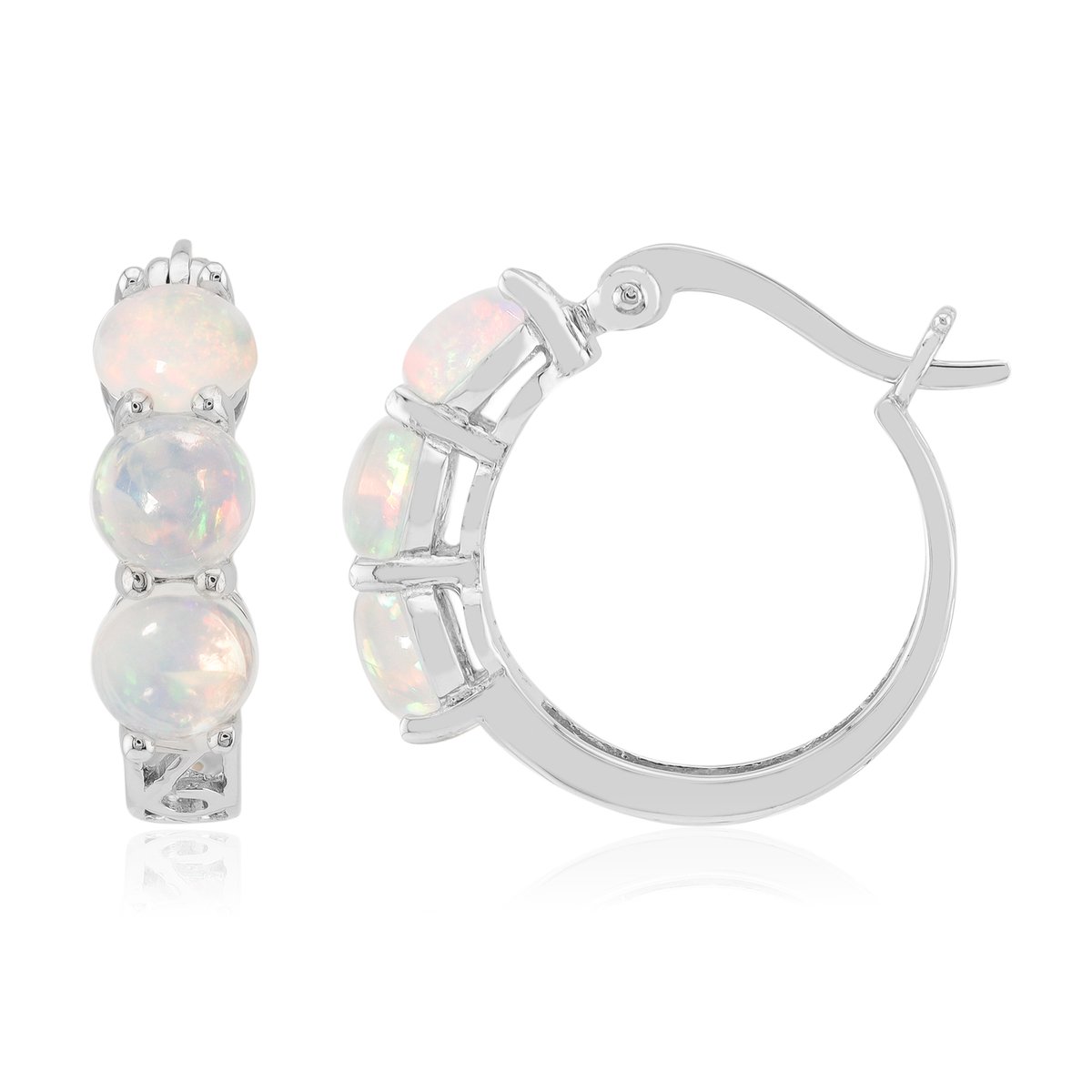 Cavill - 925 Sterling Zilver Oorbellen - Welo-Opaal 1,28 ct - Gerhodineerd - Ronde Cabochon Edelsteen - Elegante, Hypoallergene Dames Oorbellen