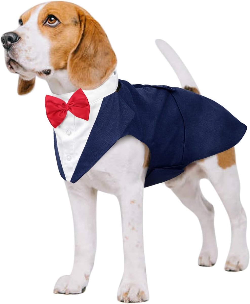Hondensmoking pak & bandanaset, huisdier, hondenmantel met afneembare vlinderdas, hondenpak, puppy-kostuum, shirt voor bruiloft, Halloween, verjaardagsfeest, S-XXL