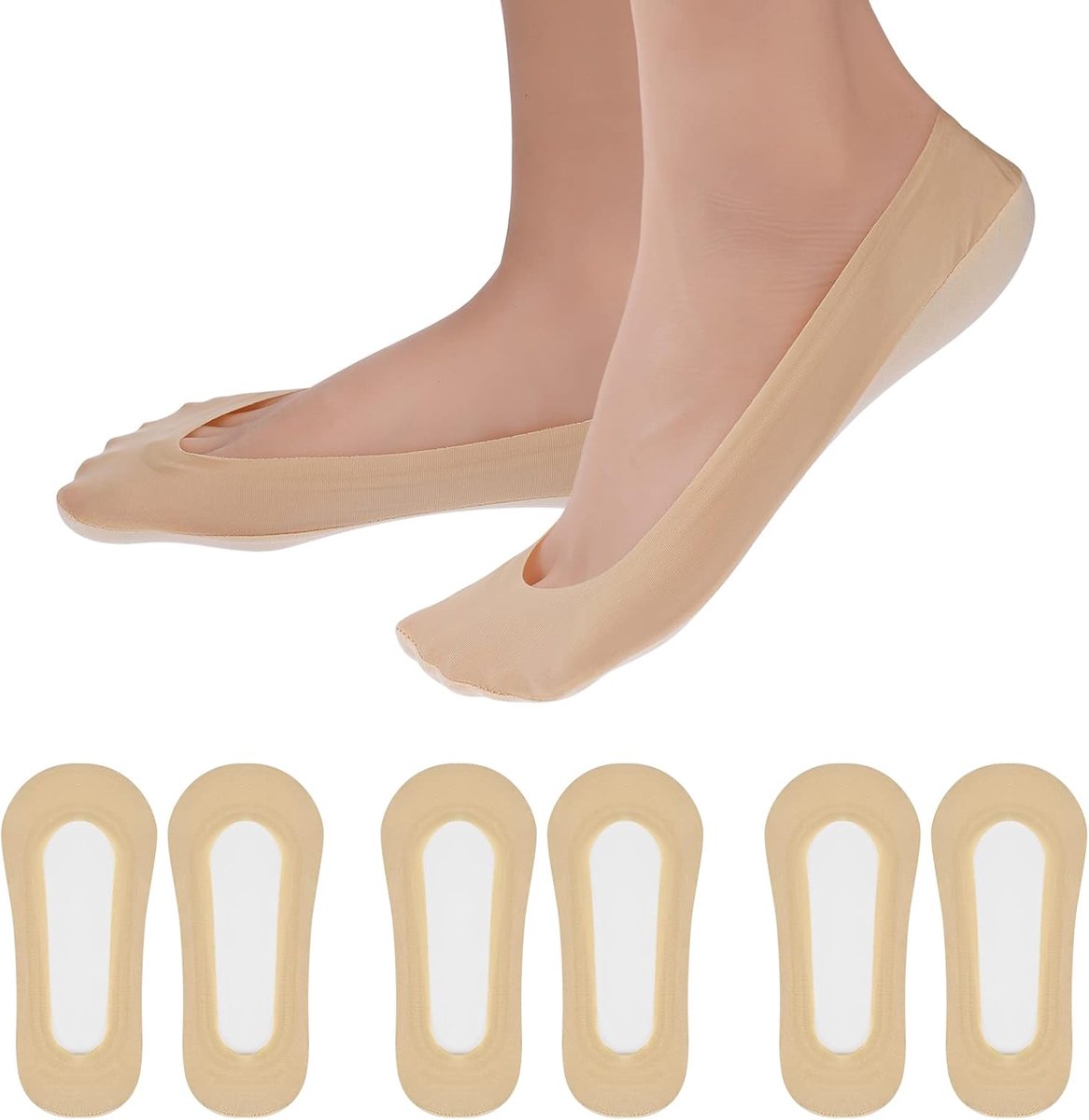 Sokken voor dames, ballerinasokken, 6 paar, katoen, nylon, antislip siliconen voetjes, 35-39, sneakers, ballerinasokken, enkelsokken voor dames, onzichtbare sportsokken voor dames