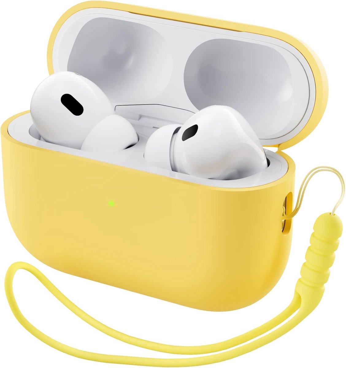 Compatibel met Airpods Pro 2 hoesje (2022), beschermende vloeibare siliconen hoes voor Airpods Pro 2e Generatie met Lanyard Zachte Huid Front LED Zichtbaar - Citroengeel