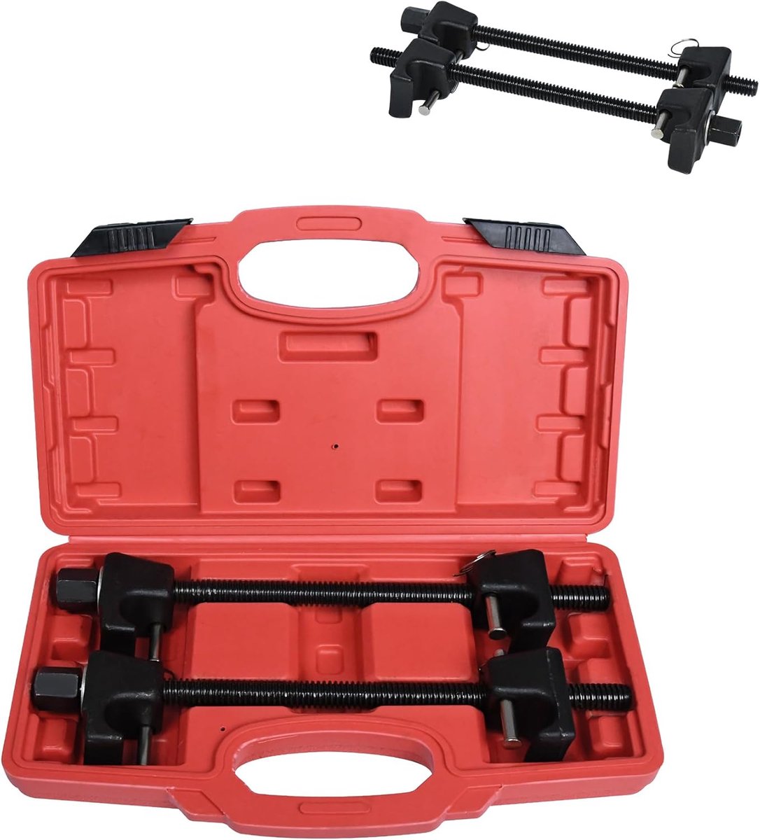 2 Stuks Professionele Lente Spanner Set Veercompressor Gereedschap 300MM Universeel Auto Montagegereedschap met Kunststof Opbergdoos Spiraalveer Compressor Tuning Verlagingsklem Lente Set