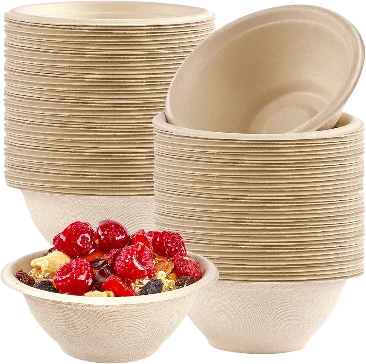 Wegwerp Kleine Papierenkommen Bruin 7,7oz/220ml Bagasse Composteerbaar Milieuvriendelijk Biologisch Afbreekbaar Kommen, 100 Stuks Feest Suikerriet Kom Dessert Soep Serveer voor Warm/Koud