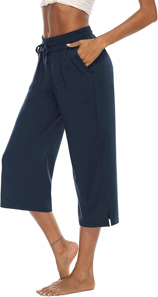 Dames 3/4 broek capribroek brede pijpen comfortabele vrijetijdsbroek joggingbroek losse yoga sweatbroek zomerbroek met zakken