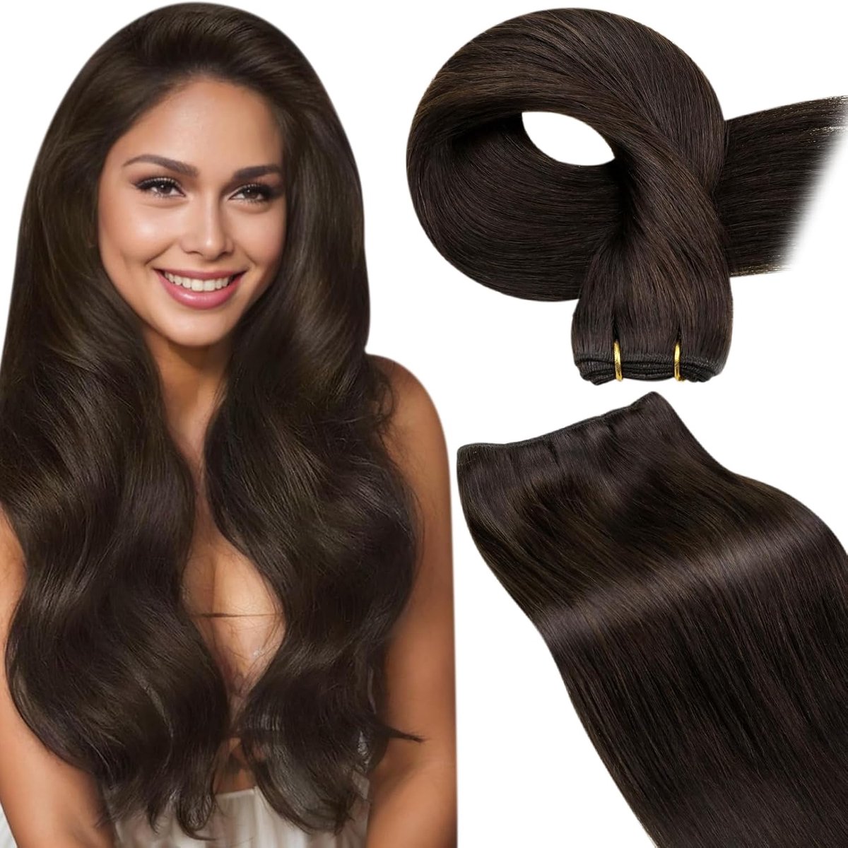 Donkerbruine Hair Extensions 16 Inch 100g - Echt Menselijk Haar Naaien in Remy Double Weft #2