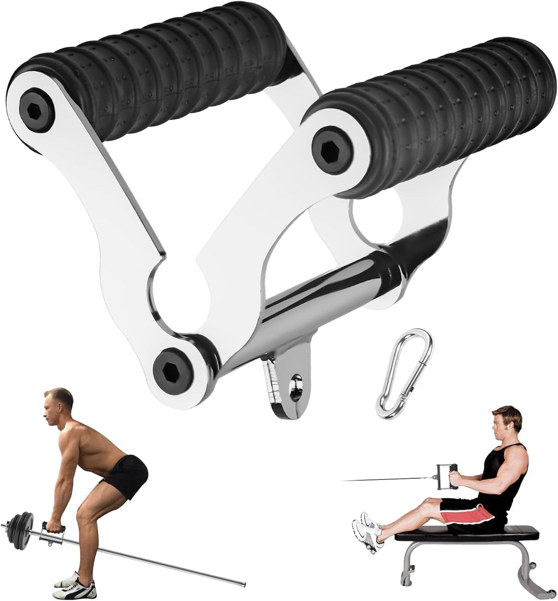Row Handvat voor lange halterstang, T-stang, Row Landmijngreep, 2-in-1 roeigreep met lussen, bevestiging voor kabelmachines, V-greep, halterstangen voor rugspiertraining