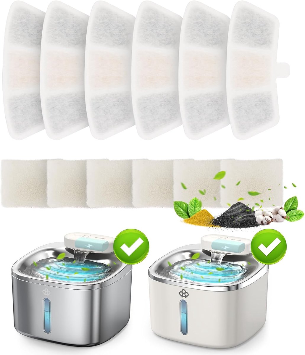 6 stuks vervangingsfilters voor PW04 3,5L draadloze kattenwaterfontein (Alleen voor oneisall fontein B0DNJT76WJ, B0DMF2LH3Y en B0DSJ9F3M2