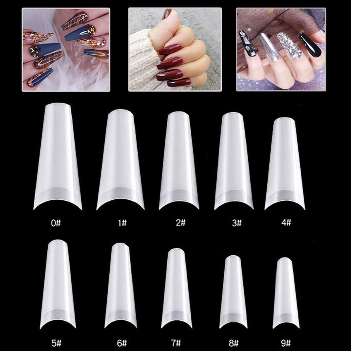 500 stuks valse nageltips, Frans acryl kunstnagels kunstnagels nageltips voor dames meisjes, 10 maten (natuurlijk)