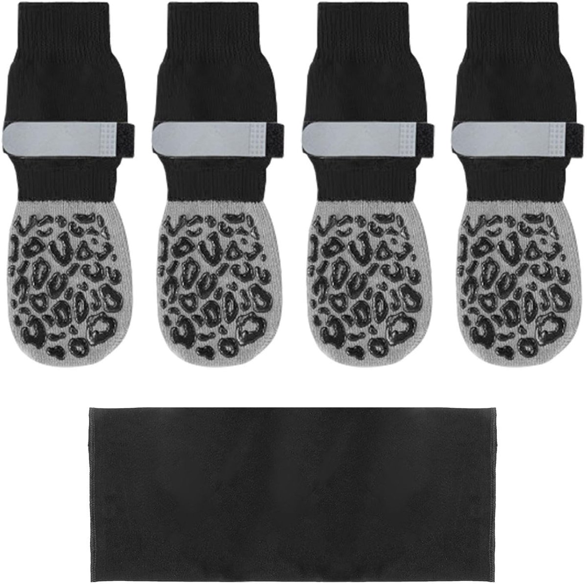 4 stuks huisdiersokken en 1 stuk elastische oorbeschermers voor huisdieren, waterdichte sokken, antislip sokken, huisdieraccessoires