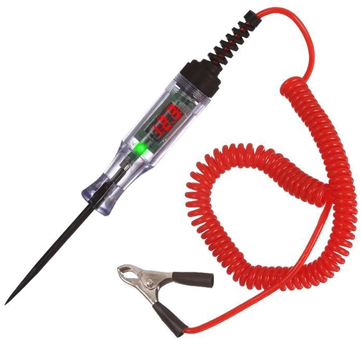 auto Spanningstester schakeling testpen 3-48V DC met controlelampje volttester digitaal LCD circuittester krokodillenklem