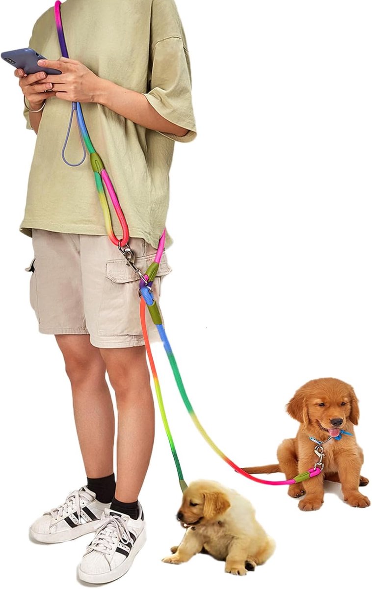 hondenriem 260 cm reflecterende handsfree riem voor twee honden groot medium en klein lopen 360° geen wirwar kleurrijk