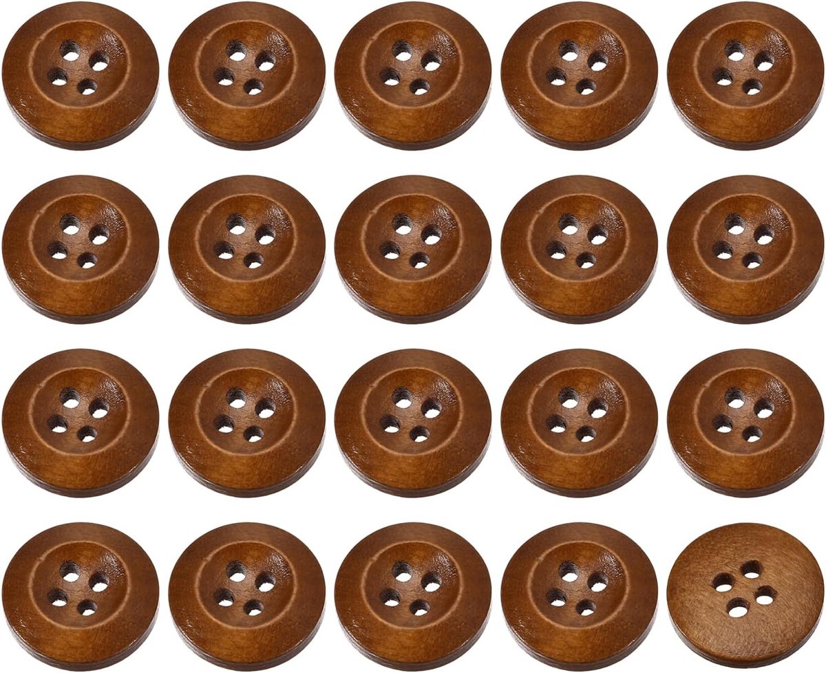 Knopen, 20 mm, ronde houten naaiknopen met 4 gaten voor het naaien van kleding, handwerk, koffie
