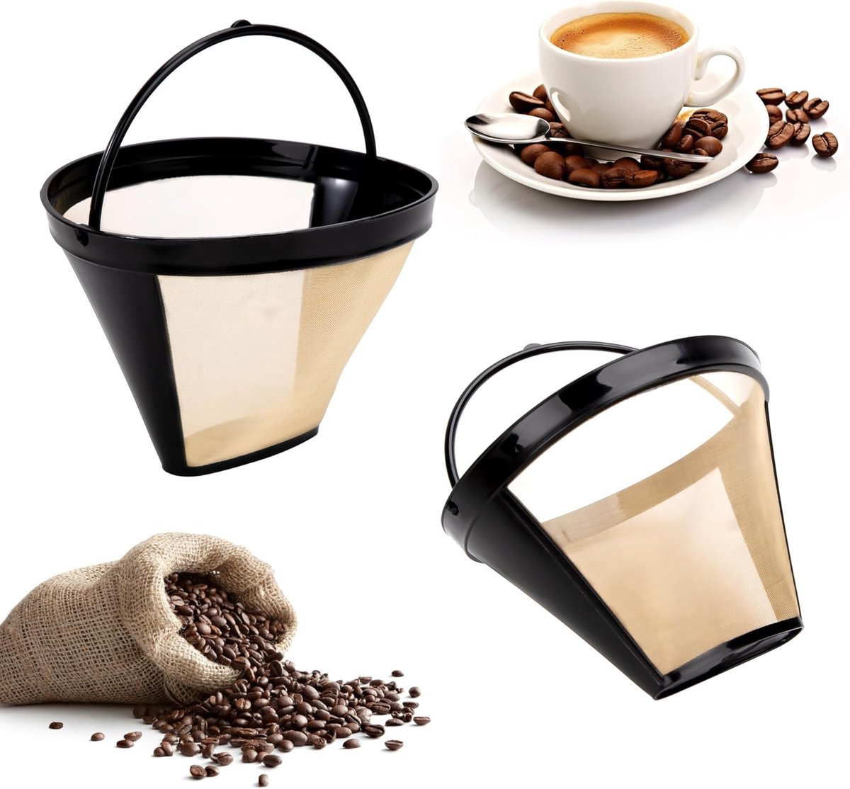 Herbruikbaar koffiefilter permanent koffiefilter van roestvrij staal 100 mesh maat 4 voor de meeste koffiemachines 2 stuks