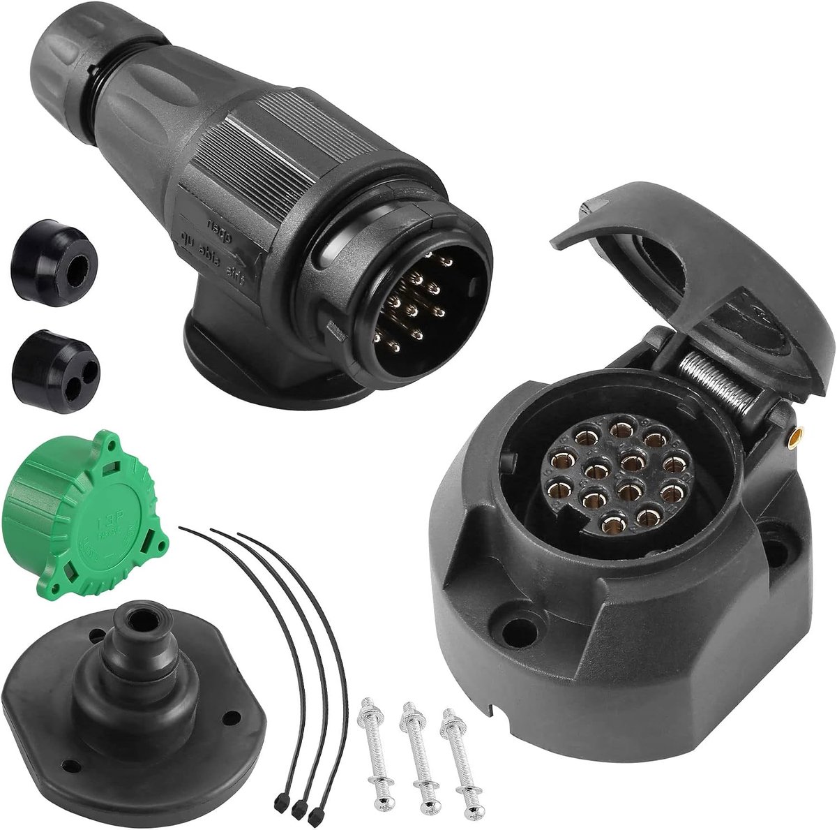 13-polige aanhangerstopcontact, 12 V, waterdicht, ISO 11446 (DIN 72570), geschikt voor auto, aanhanger, camper