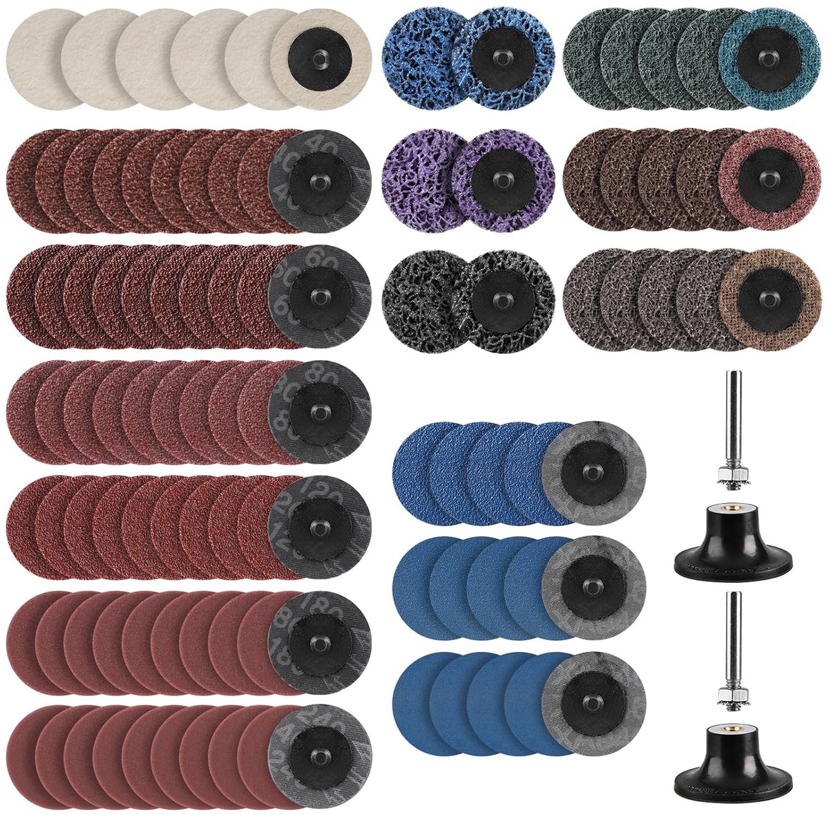 112 stuks schuurgereedschapsset, 2 inch (50 mm) CSD-schijven, nylonweefselschijven voor slijpen, polijsten, ontpitten, voor metaal, staal, roestvrij staal