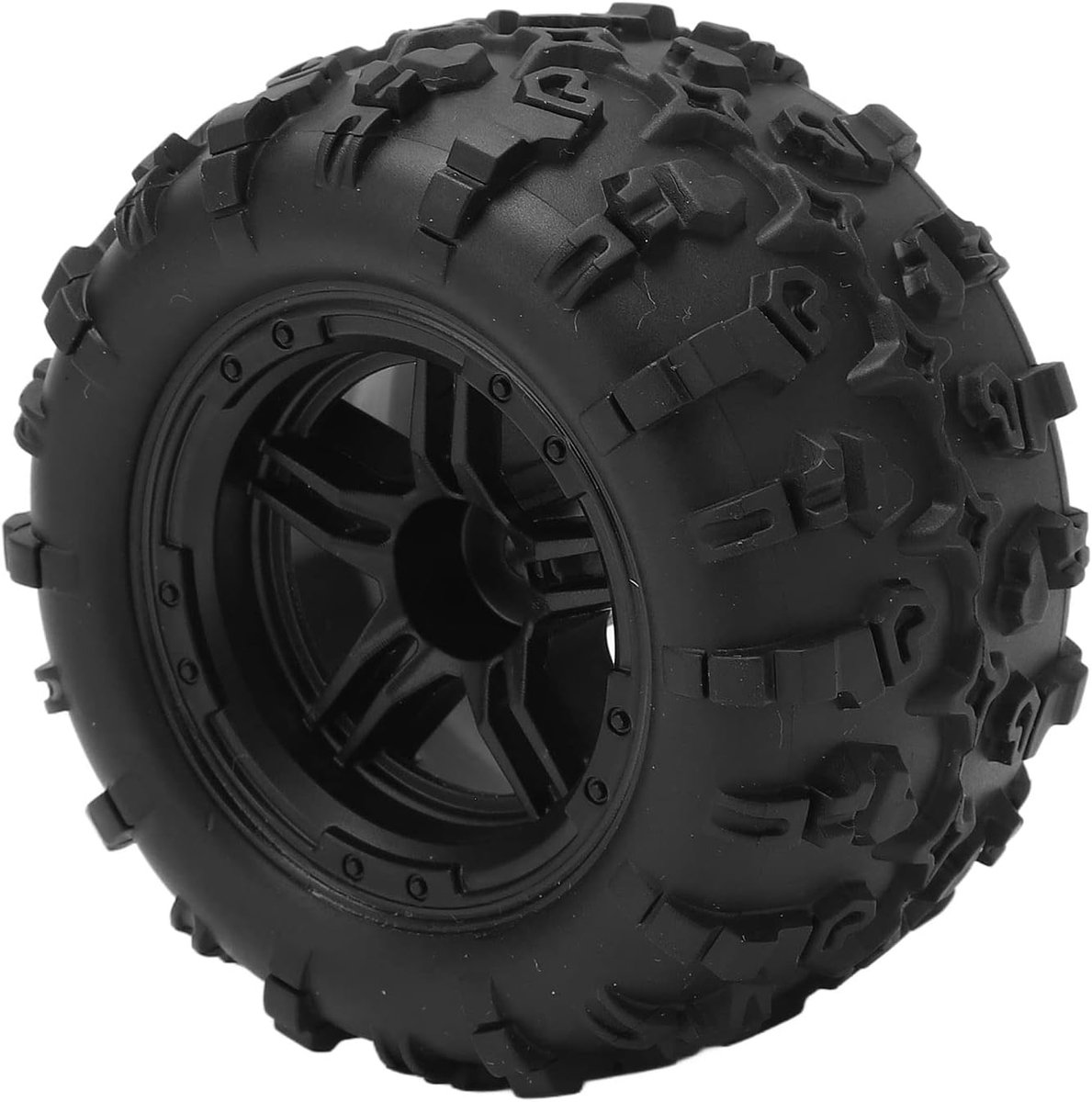 Pasamer Op afstand bestuurde autobanden, 2 stuks, zwart rubber + kunststof Rc autobanden en velgen, goede antislip grip, voor 1/16 op afstand bestuurd terreinvoertuig