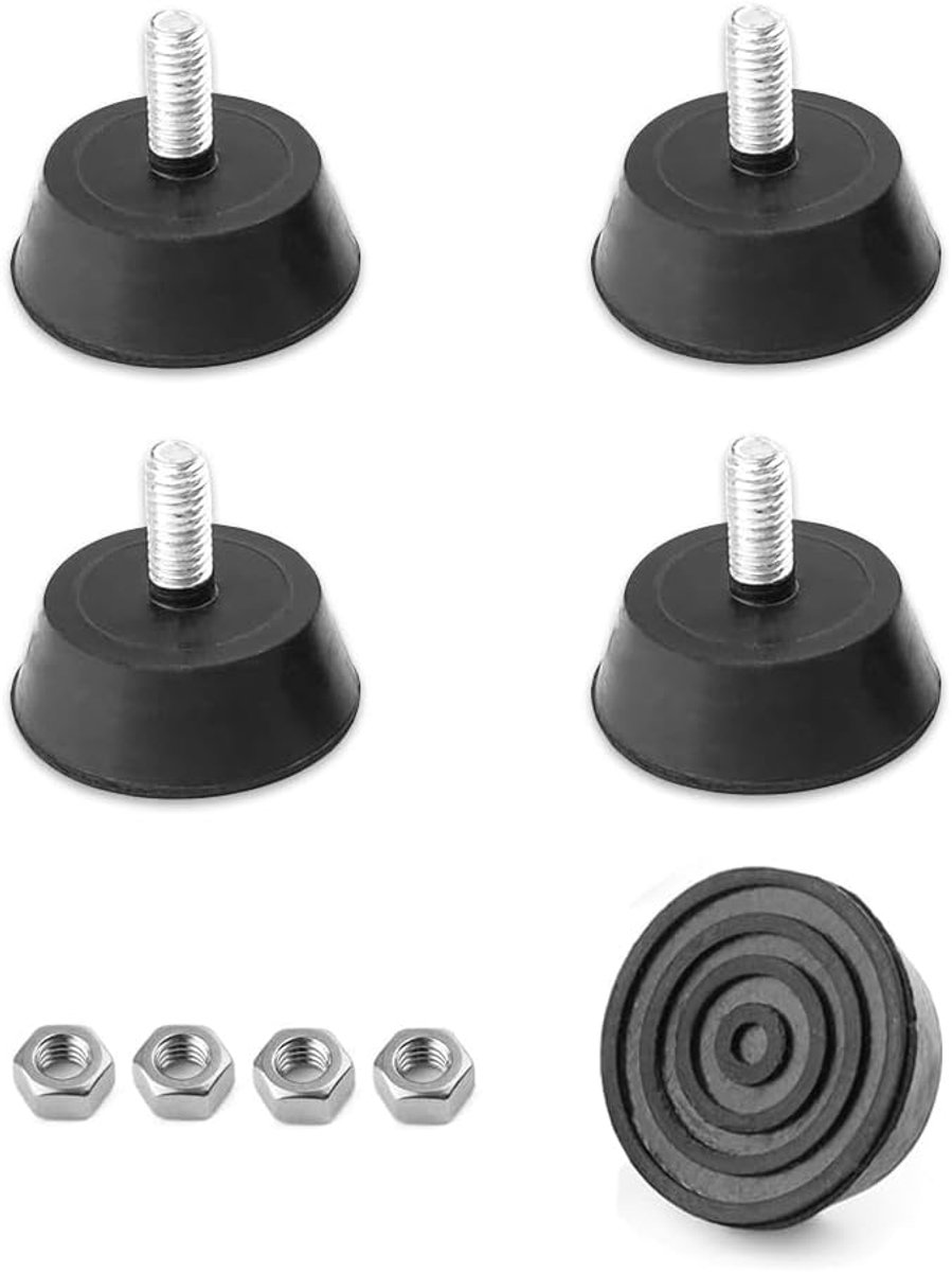 Set van 4 rubberen voetjes, M6 x 16 mm, stelvoeten voor meubels, gereedschap en kleine apparaten, in hoogte verstelbaar, M6, schroefbaar