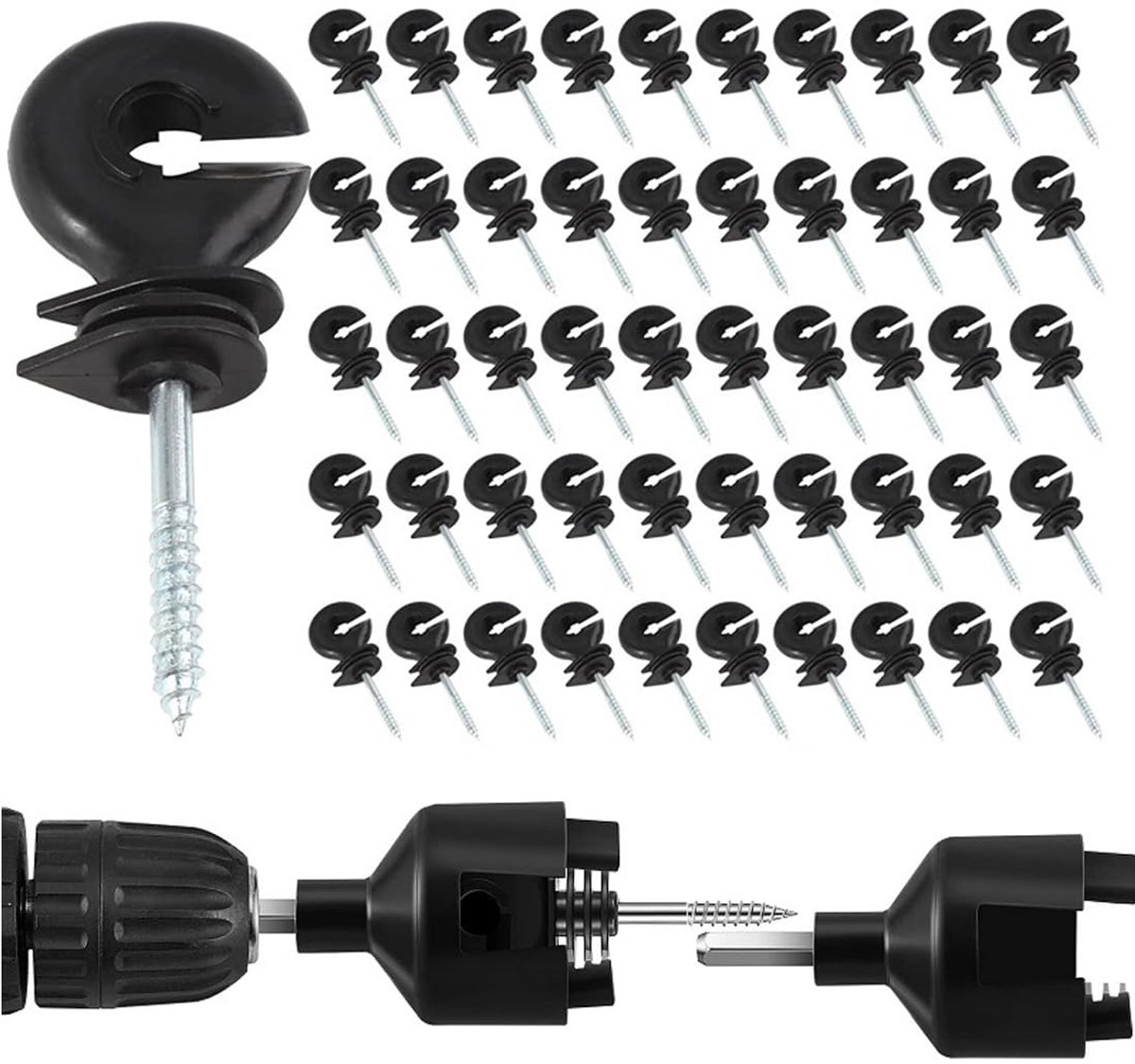 Omheining, ringisolatoren, elektrische omheiningsisolatoren, elektrische omheiningsaccessoires voor houten palen en 1 stuk elektrische omheining, boorhouder, zelfaanval