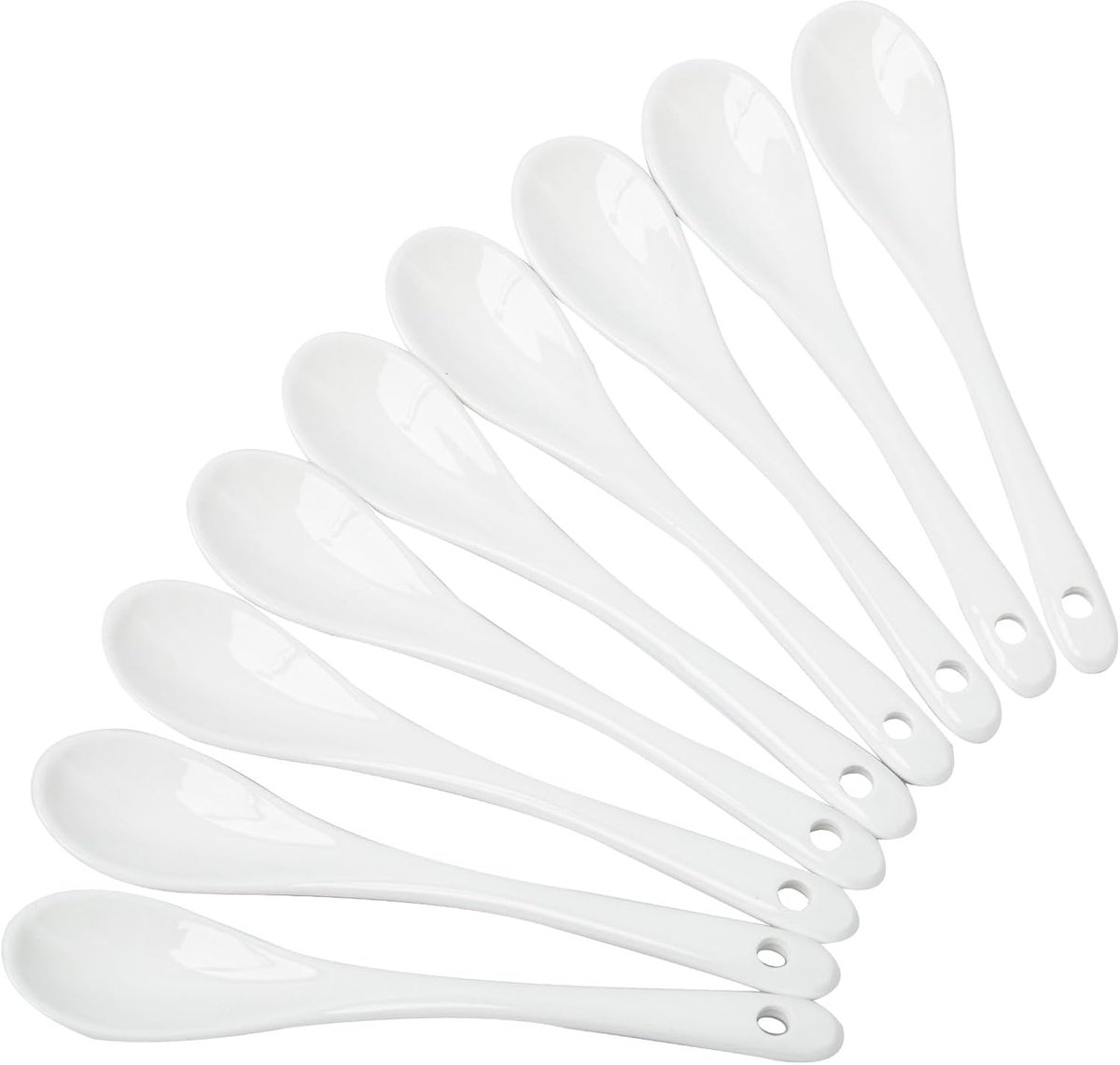 Set van 9 eilepels van wit porselein, eierlepel, keramiek, minimalistisch, vaatwasmachinebestendig