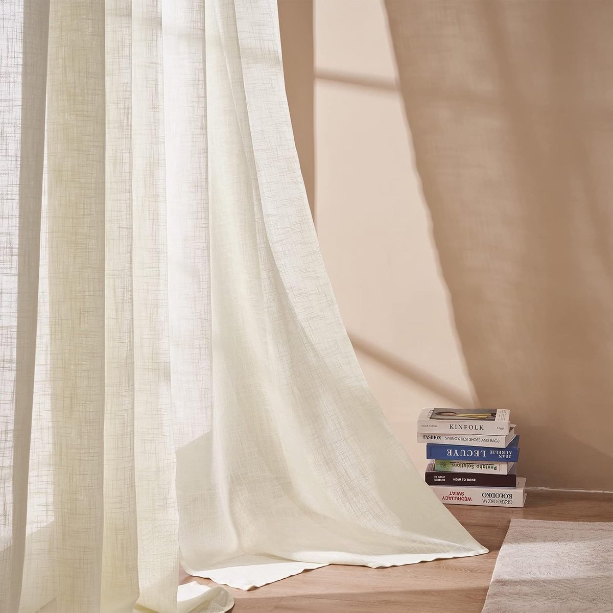 Set van 2 gordijnen voor binnen, van linnen, voor slaapkamer, met ingestanste ringen, semi-transparante gordijnen voor woonkamer, modern, transparant, licht, voor ramen, 140 x 225 cm