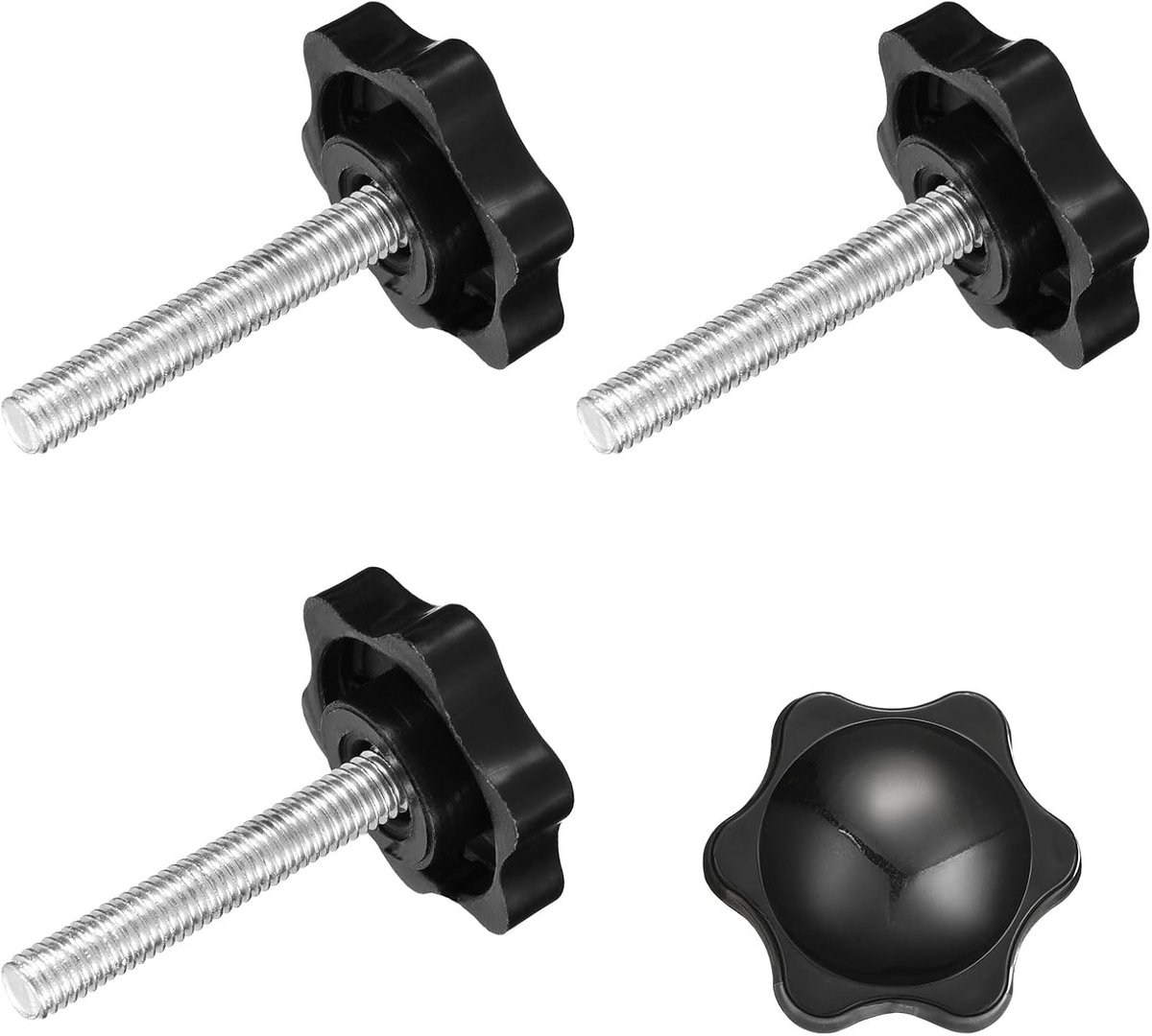4 stuks spanschroefknop, M6 x 35 mm, sterknop in zeshoekige vorm, handgrepen van kunststof, handvat met schroef, handmatig spannen voor parasolstandaard, mechanische meubels, 32 mm diameter