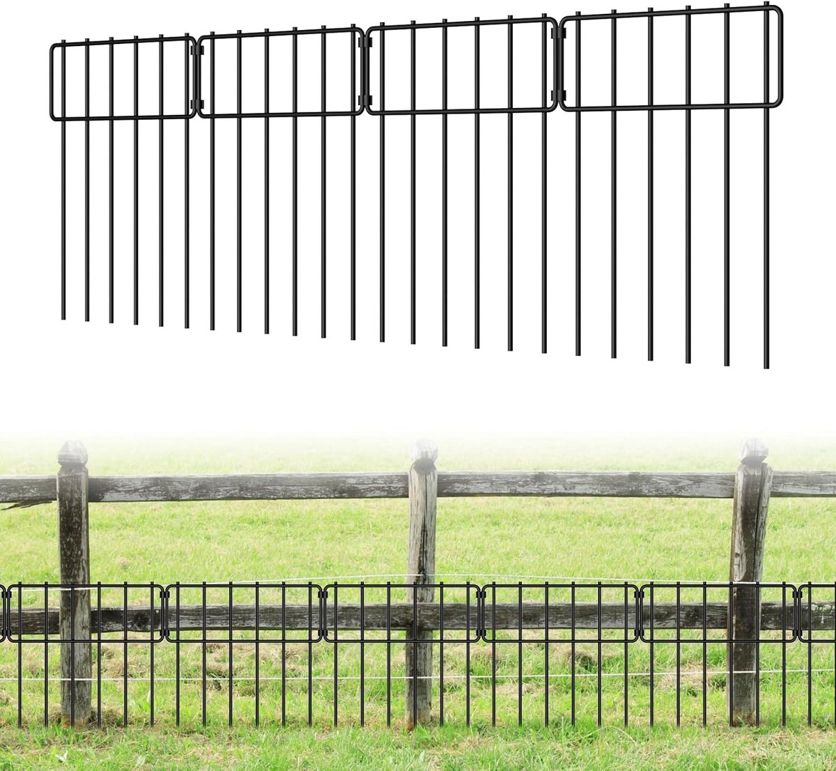 25 stuks dierenbarrièrehek, decoratief tuinhek, roestvrij metaaldraad, geen graafhek, patio-rand, dierenhek voor honden en konijnen buiten patio, 43 cm H x 8,2 m totale lengte