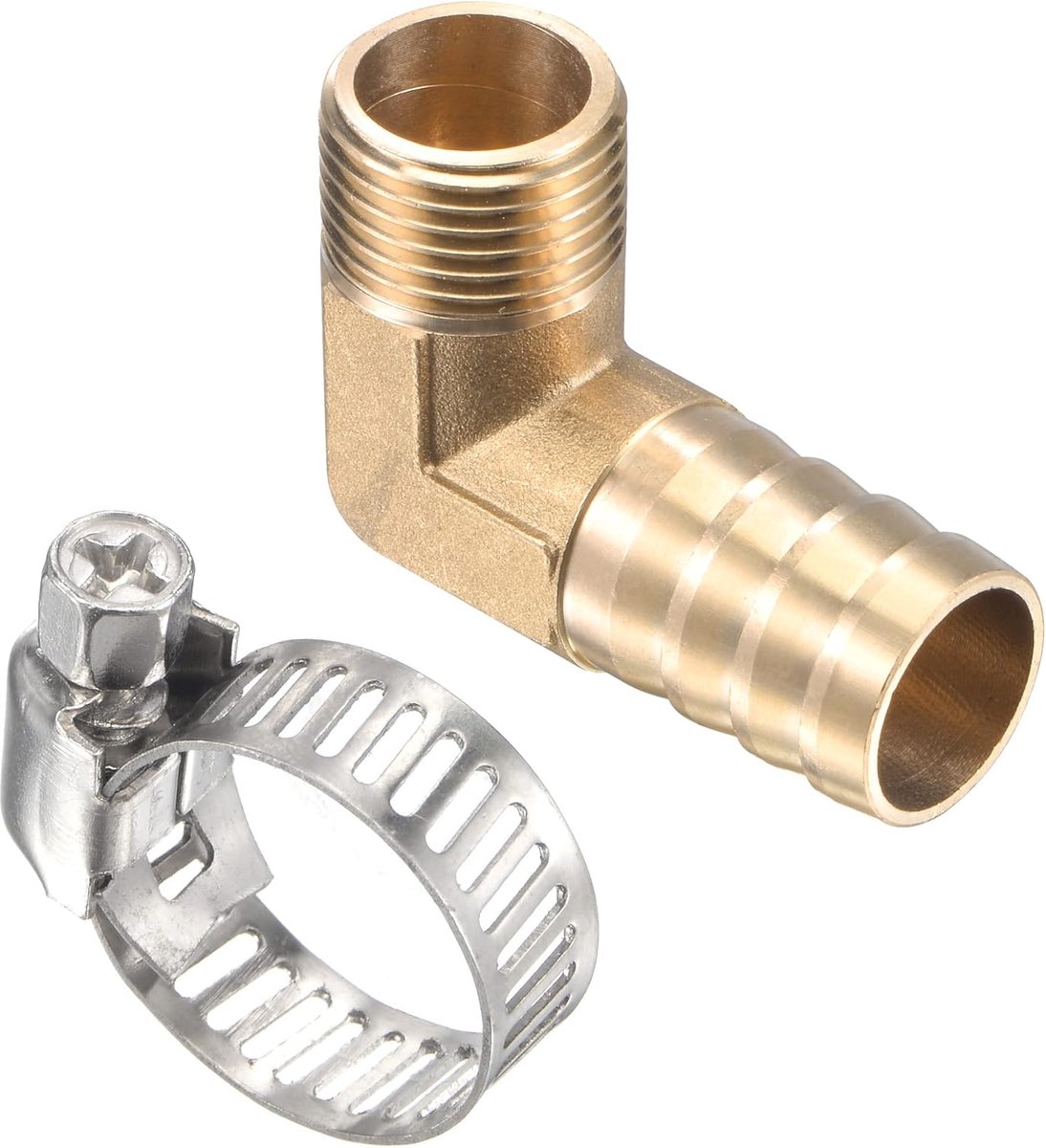 METERXITY Messing slang aansluitstukken - 90 graden hoek 19 mm messing buisaansluiting met slang klemmen gebruik water (G1/2 buitendraad)