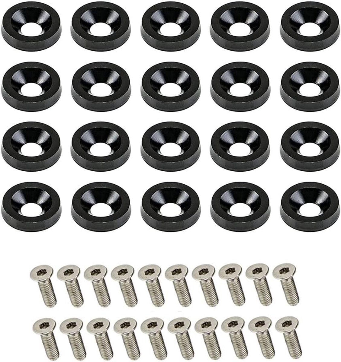 Washer Bout Kit, TOTMOX 20 stks Rvs Aluminium Auto Modificatie M6 Schroef Bumper Washer Bolt Kit, Zwart/Rood/Paars Motor Bay Dress Up Kit