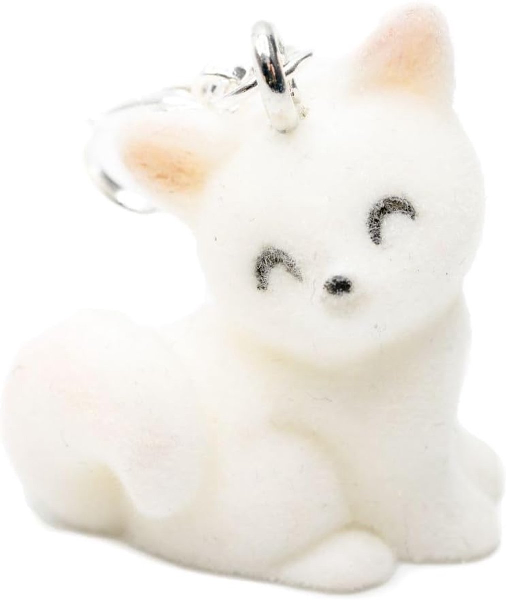 Fuchs Bedelhanger, dier, wilde hond, rode vos, bos, bosdier, vlok, wit, handgemaakt modesieraad, kettinghanger, verzilverd, bedelarmband, hanger voor armband, 25 mm, kunststof, vlok