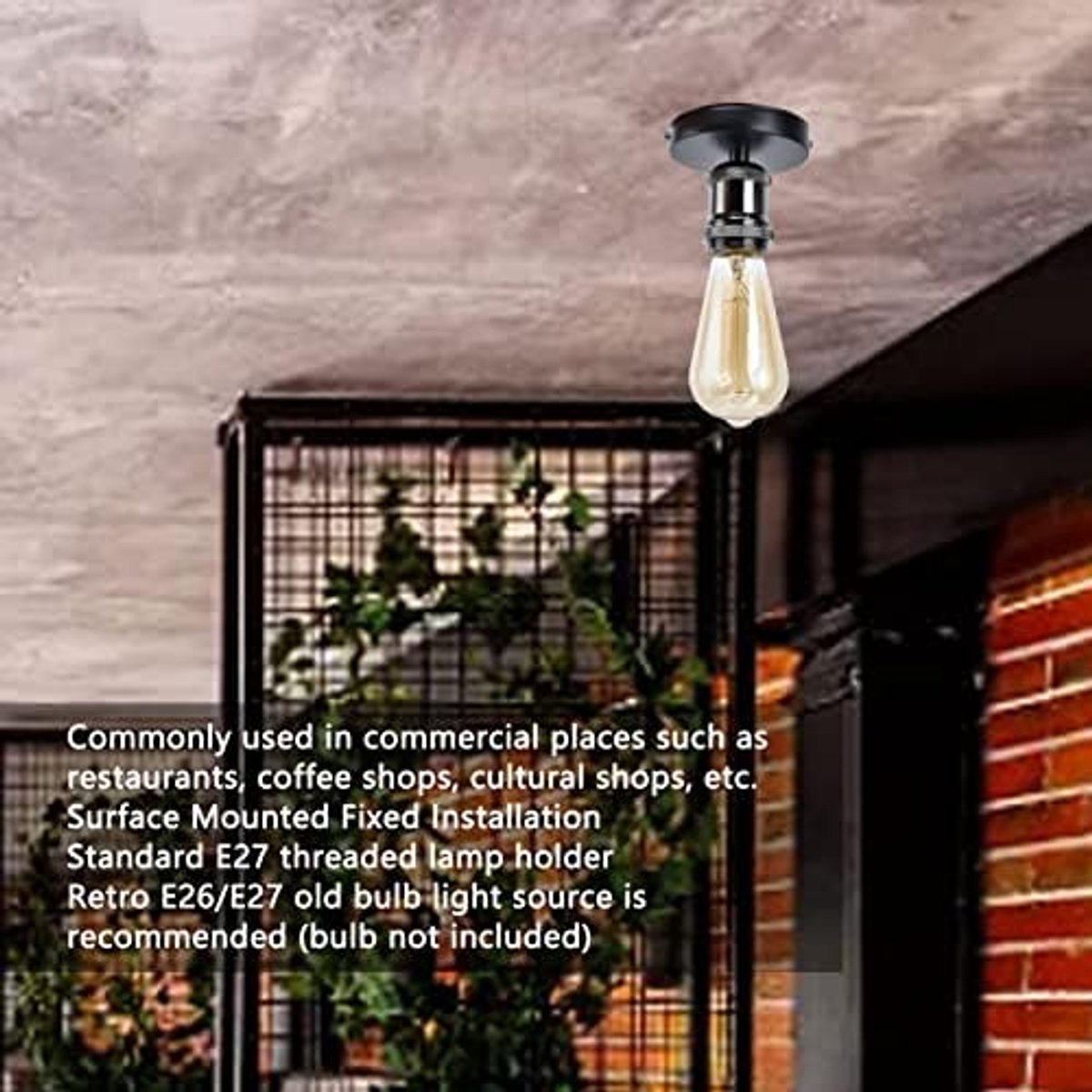 E27 Plafond Vintage Schroef Licht Socket Vintage Lamp Socket Plafondlamp Houder met Accessoires voor Thuis Keuken Slaapkamer Woonkamer 100-240V Peal Zwart