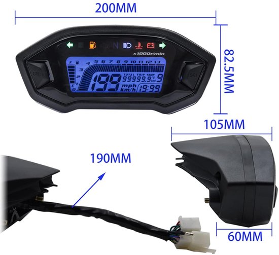 Motorfiets, toerenteller, 13000 RPM, motormeter, LED-achtergrondverlichting, digitale kilometerteller voor 2-4 cilinders, universeel met snelheidssensor — afbeelding 4