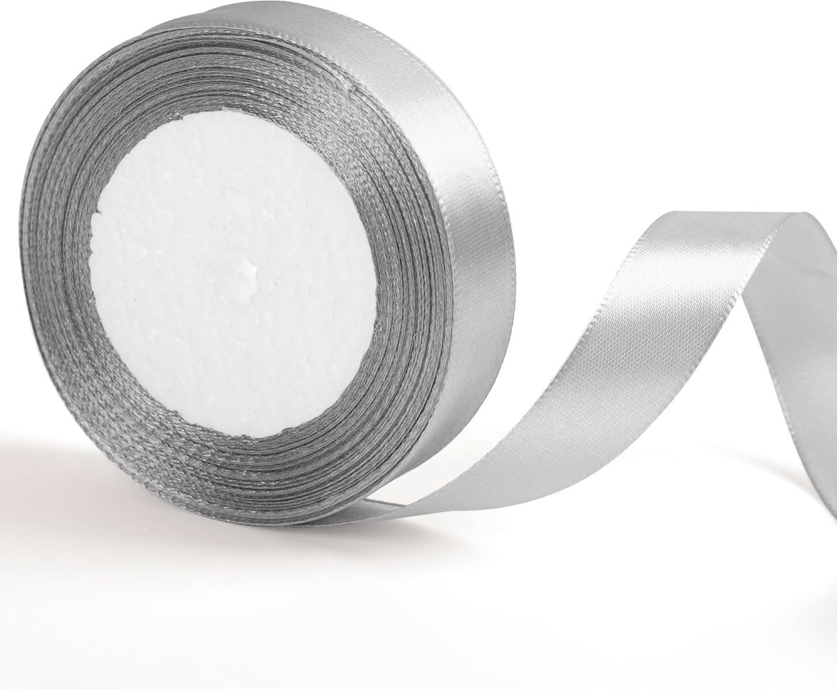 20 mm breed zilvergrijs lint voor het inpakken van cadeaus, 22 m, zilveren kerstlinten Satijnen linten voor het inpakken van cadeaus, kerstbloemen, boeketten, taarten, haarstrikken, knutselen