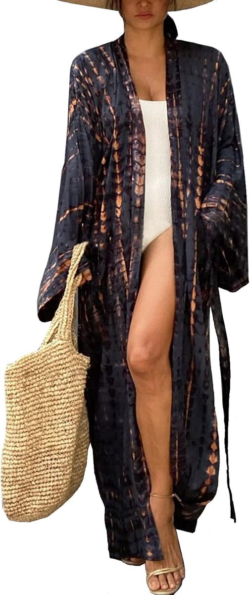 Strandjurk Dames Bikini Cover Up, Tie-Dye Strandkimono met Korte Mouwen, Losse Badmode Cover-Up, Lichte Strandkleding voor Strand, Zwembad en Vakantie