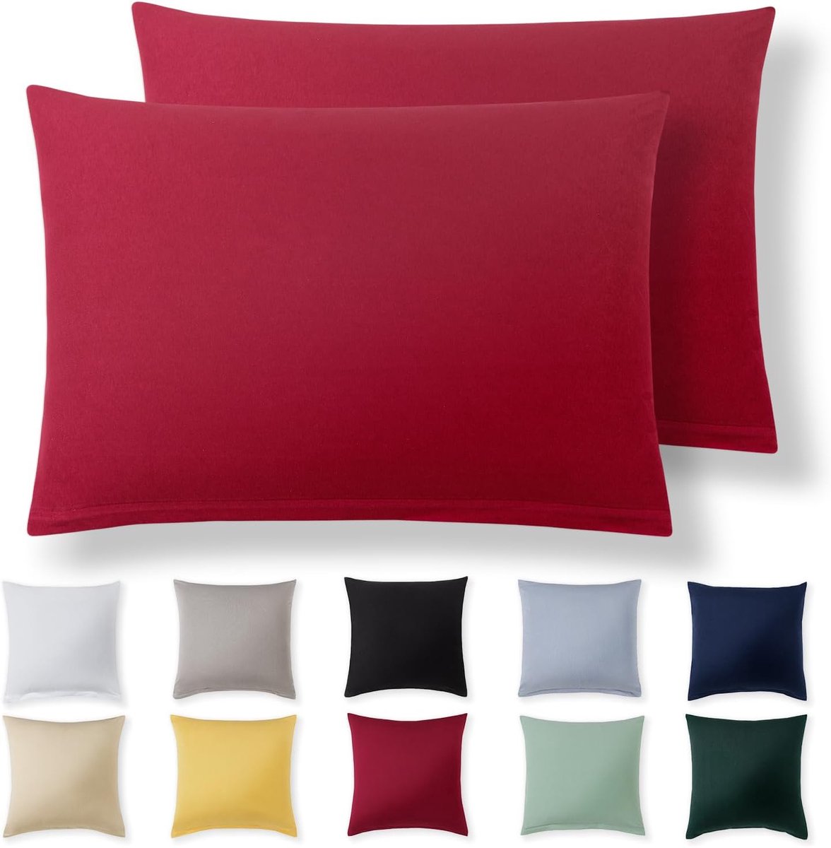 Kussensloop 40 x 60 cm (set van 2) - rood - 100% jersey katoen - kussensloop voor kussen 40 x 60 cm, jersey hoofdkussenslopen, superzachte kussenslopen, 40 x 60 cm met ritssluiting