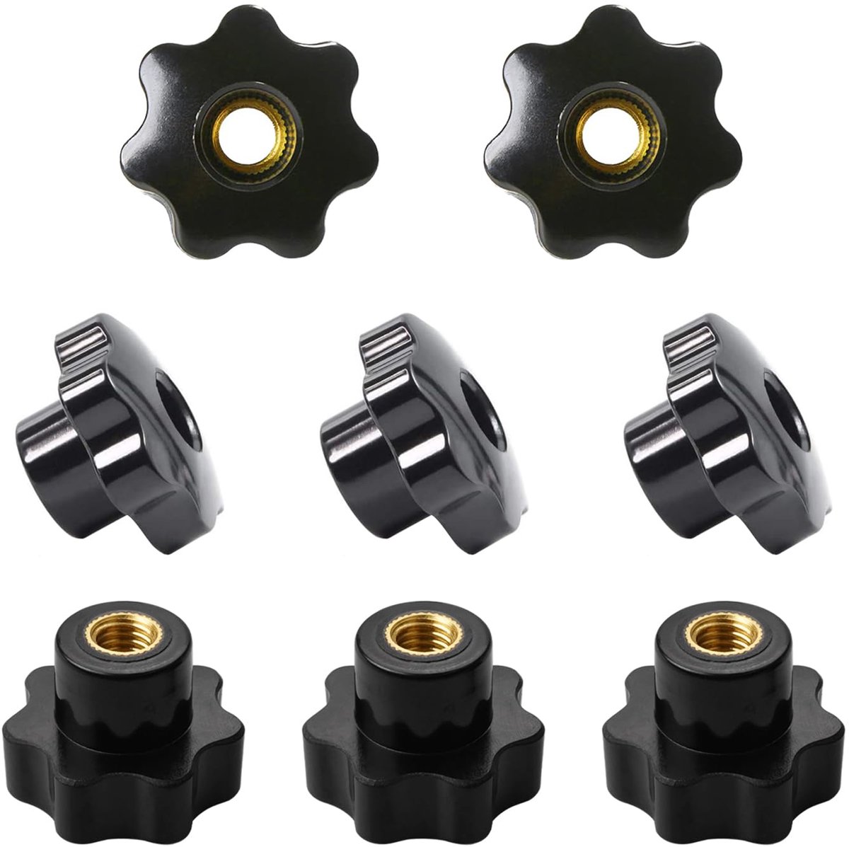 M12, 8 stuks M12 x 50 mm sterschroef, binnendraad klemknop, stervorm kop, klemmoer, zwart, voor gereedschapsmachines, mechanische apparaten, meubeldecoratie