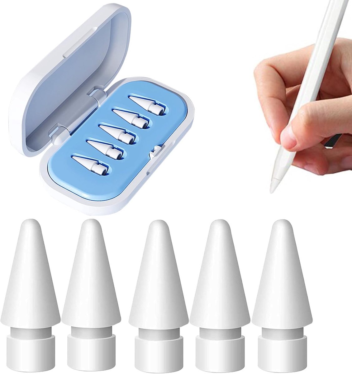 5 stuks punt voor Apple Pencil 2e generatie en Potlood 1/Pro Generation Pencil USB-C, zeer gevoelige nauwkeurige reservepunten stylus (met blauwe doos)