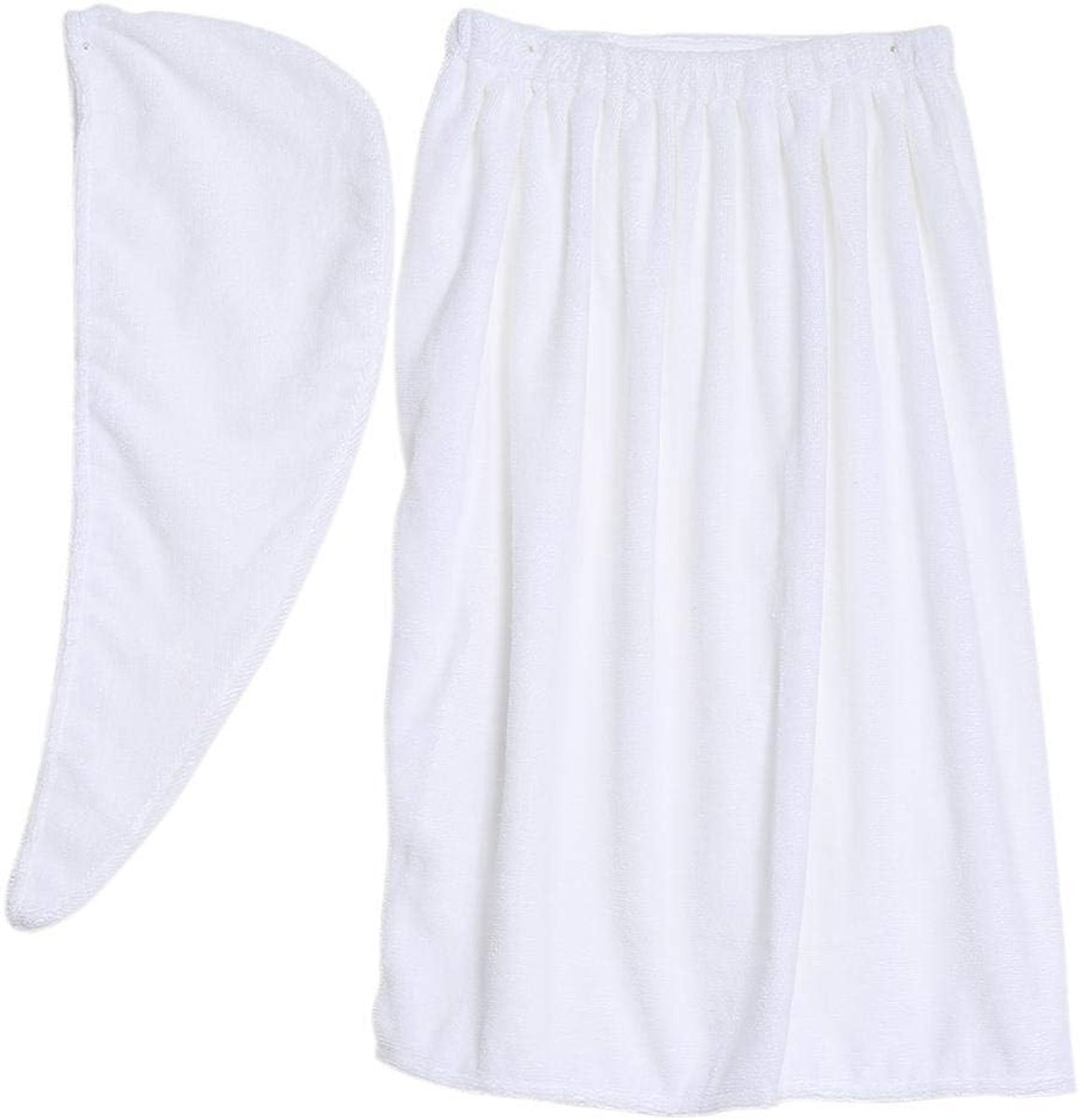 Spa Wrap Cotton Spa douche bad en turnhanddoek met drukknoppen, dameshanddoek wrap hair tulband set draagbaar spa douche bad wrap cover up handdoek slangjurk (wit)