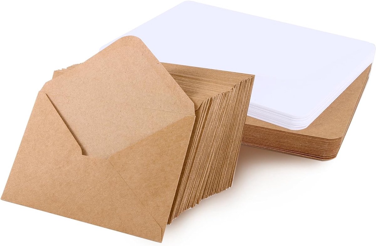 moinkerin 50 stuks A6 kraftpapieren kaarten, 10,5 x 14,8 cm, 250 g/m², printbare ansichtkaarten met 50 stuks C6-enveloppen, blanco kaarten, blanco voor doe-het-zelf, bruiloftsuitnodigingen,