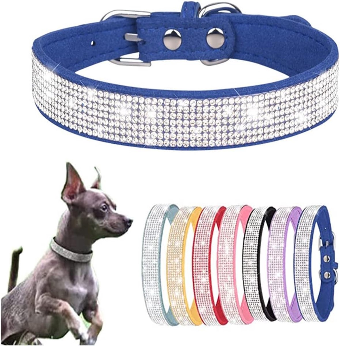 Oogverblindende Sprankelende Kristal Strass Verstelbare Puppy Kat Huisdier Halsbanden Blauw Medium