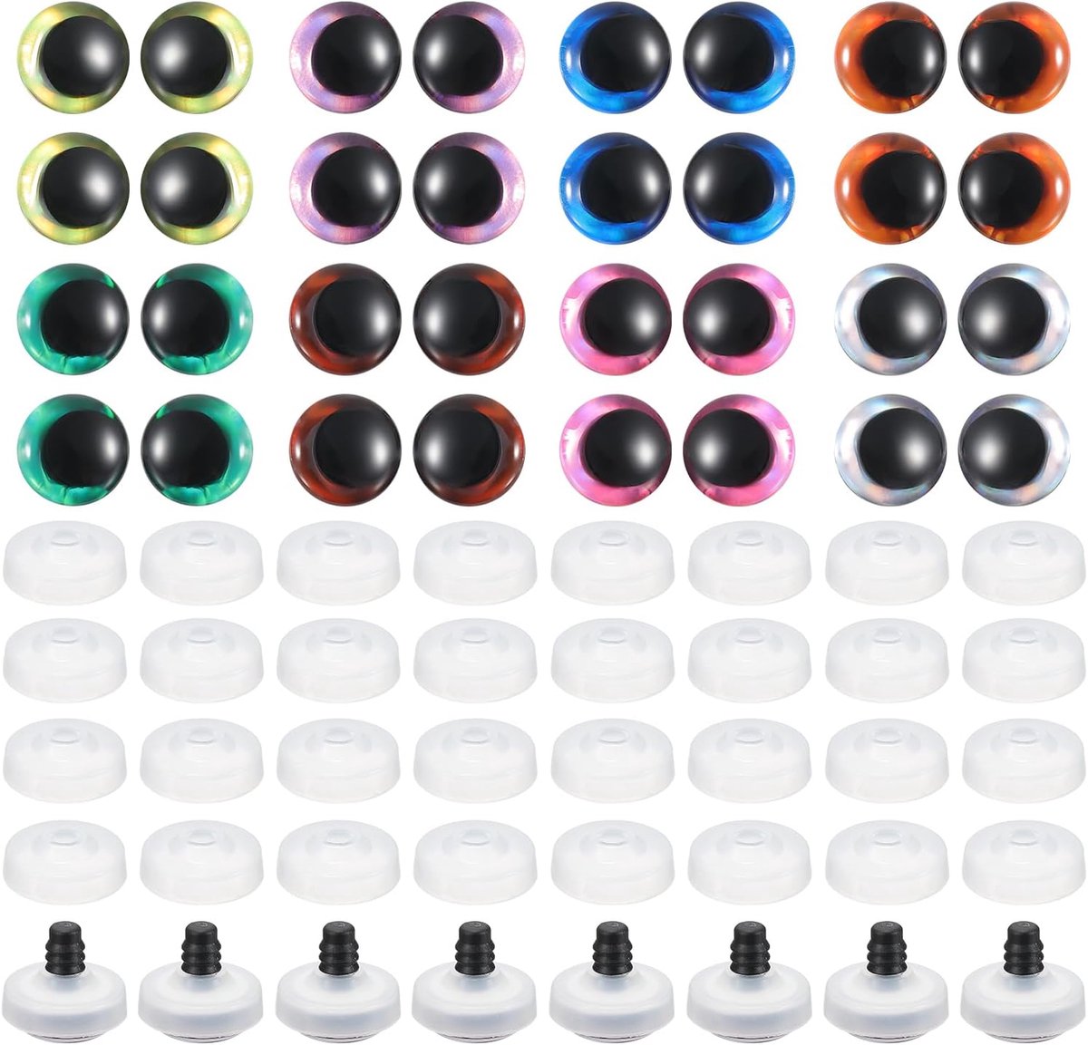 Ogen, 32 Stks Maan Pop Ogen Realistische Kleurrijke Haken Veiligheid Ogen voor Decor Haak Accessoires Poppen Craft Halloween, 8 Kleuren
