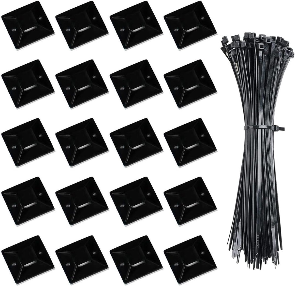Kabelbinders, kabelbinders, houders, zelfklevende basishouders, kabelklemmen, set met 50 stuks multifunctionele kabelbinders